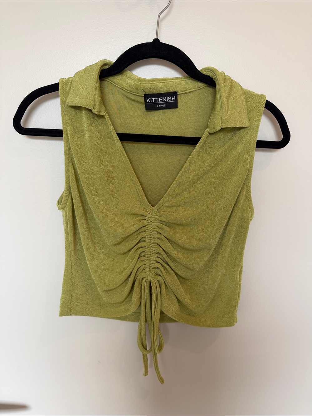 Kittenish Lime Green Ruched Polo Tank Top - Size L